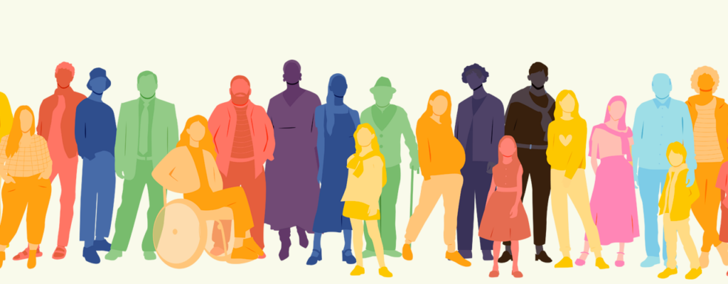 Illustration von bunt-geschmischten Menschen als Symbol für Vielfalt
